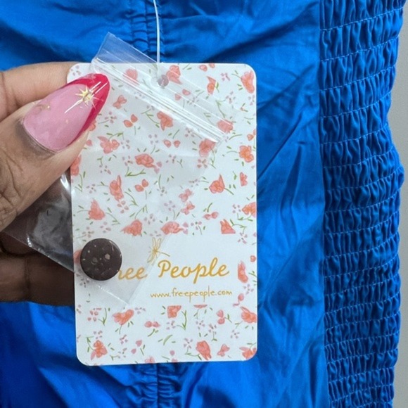 Free People Bali Babe Strapless Ruched Button Front NWT Mini Dress Blue XS - Picture 5 of 7